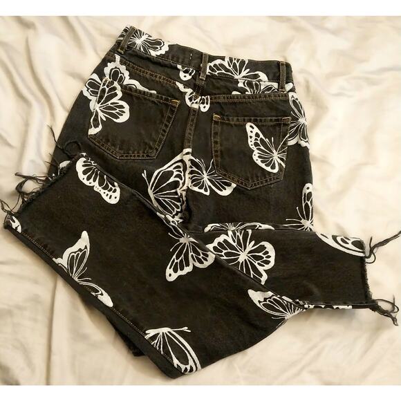 PacSun High Rise Straight Leg Black Jeans Silver Butterfly Print Junior Size 25 - Picture 14 of 14